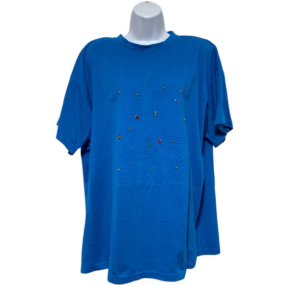 Women's One Size Rhinestones Short Sleeve Butterfly And Floral Design By-Kavio - Picture 1 of 4